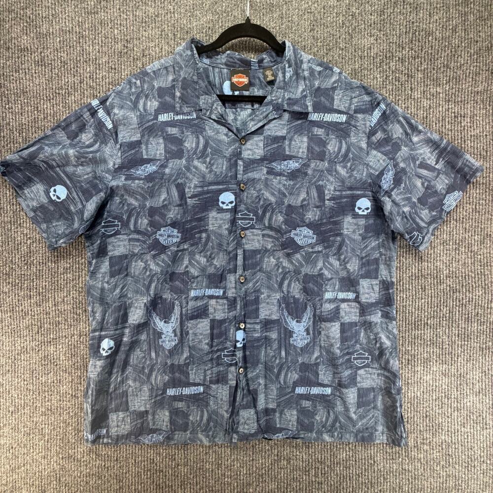 Harley Davidson Mens 3XL Hawaiian Shirt Button Up Motorcycle AOP Made USA